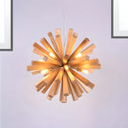 Lustre en bois style moderne du milieu du siècle, forme d'étoile, lumière chaude