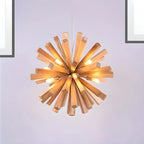 Lustre en bois style moderne du milieu du siècle, forme d'étoile, lumière chaude