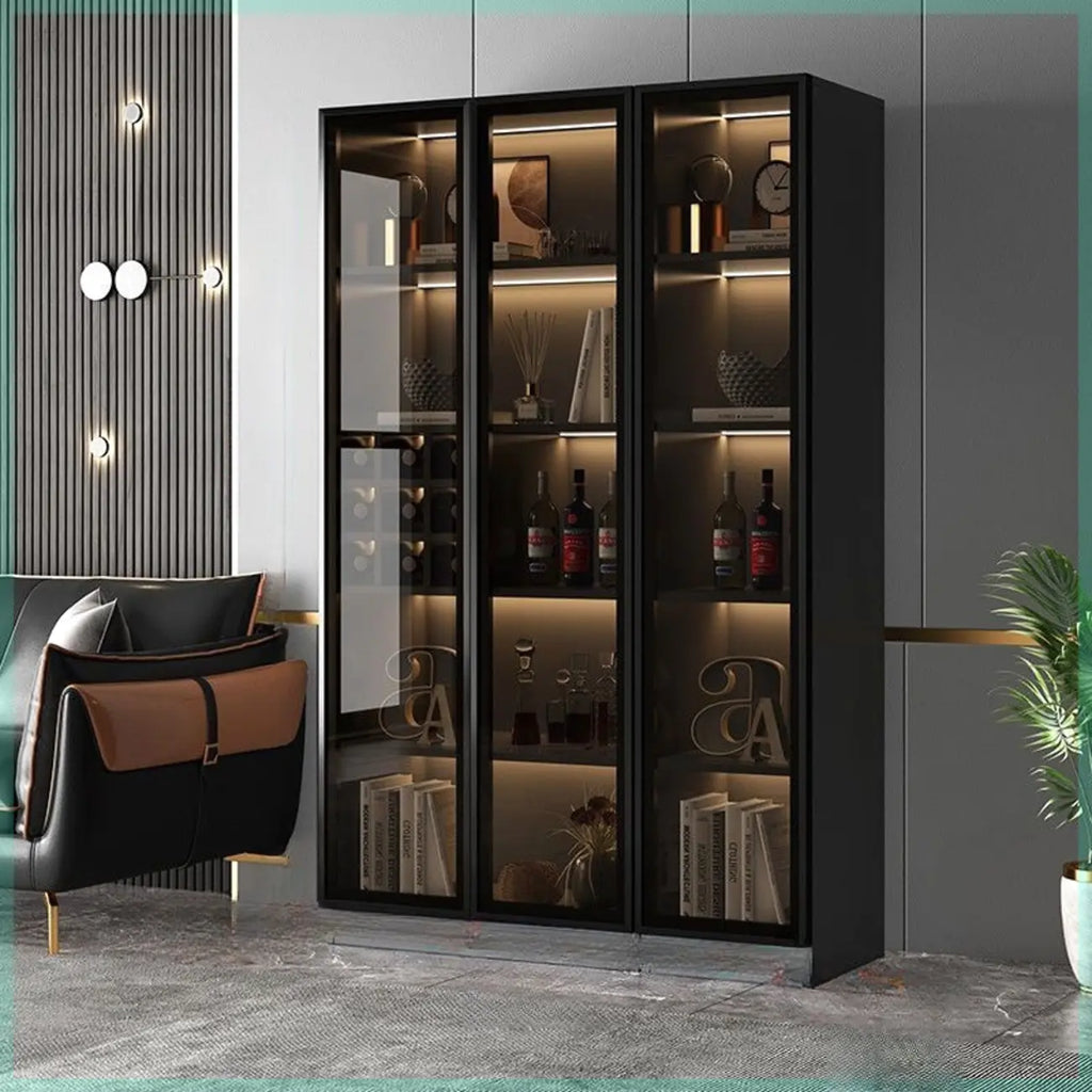 Grande vitrine pour parquet en bois noir avec éclairage