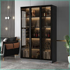 Grande vitrine pour parquet en bois noir avec éclairage