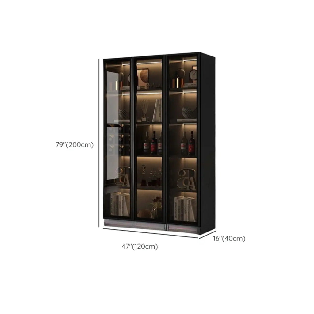Grande vitrine pour parquet en bois noir avec éclairage