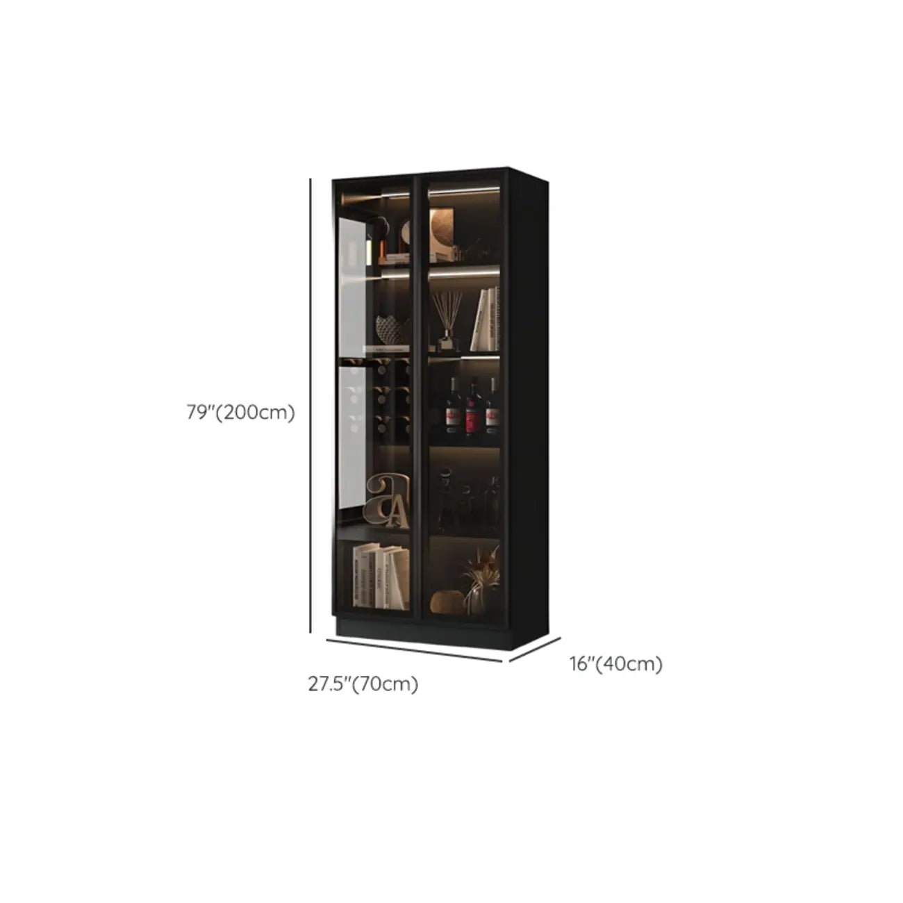 Grande vitrine pour parquet en bois noir avec éclairage