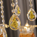 Grand lustre de luxe en laiton en forme de fleur et verre transparent