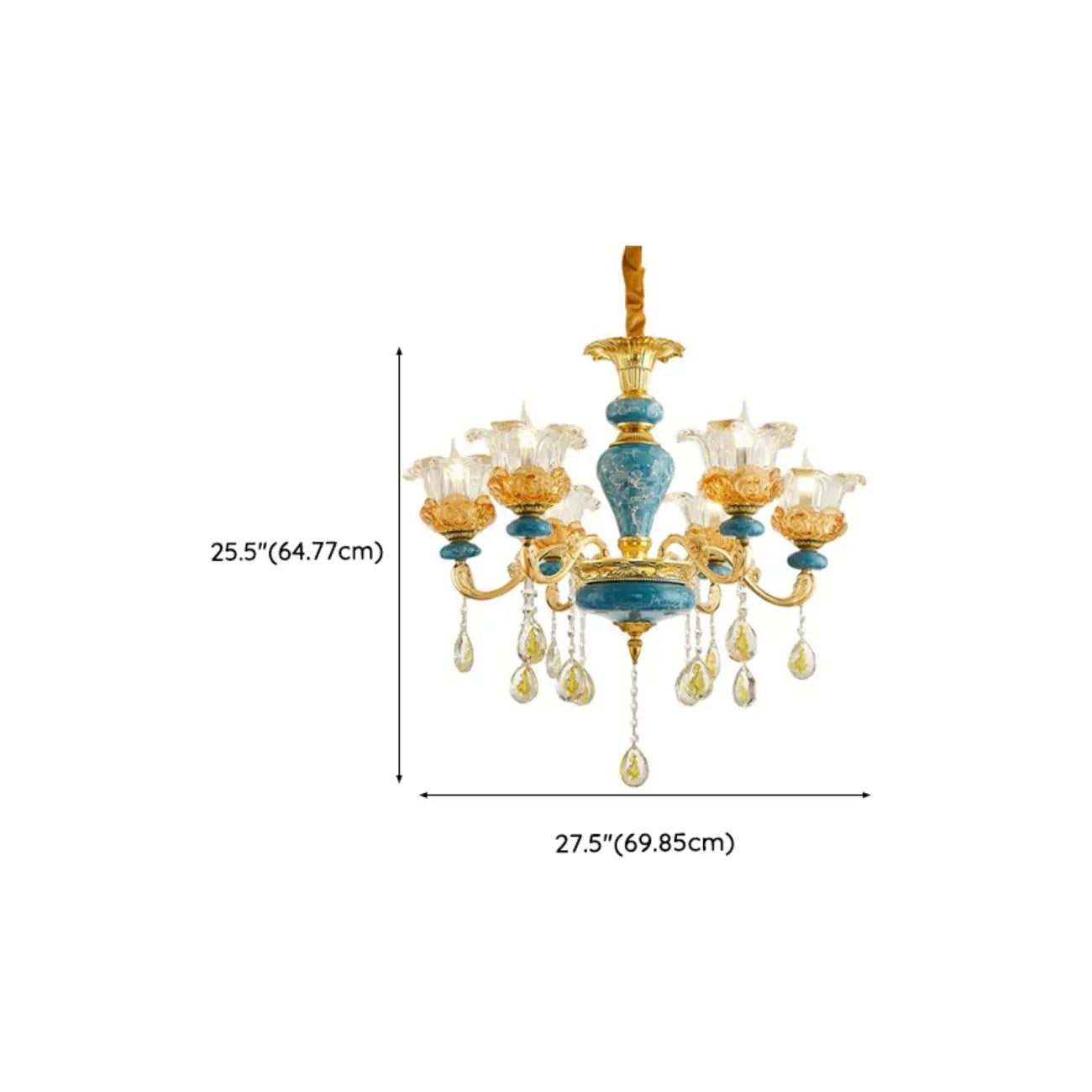 Grand lustre de luxe en laiton en forme de fleur et verre transparent