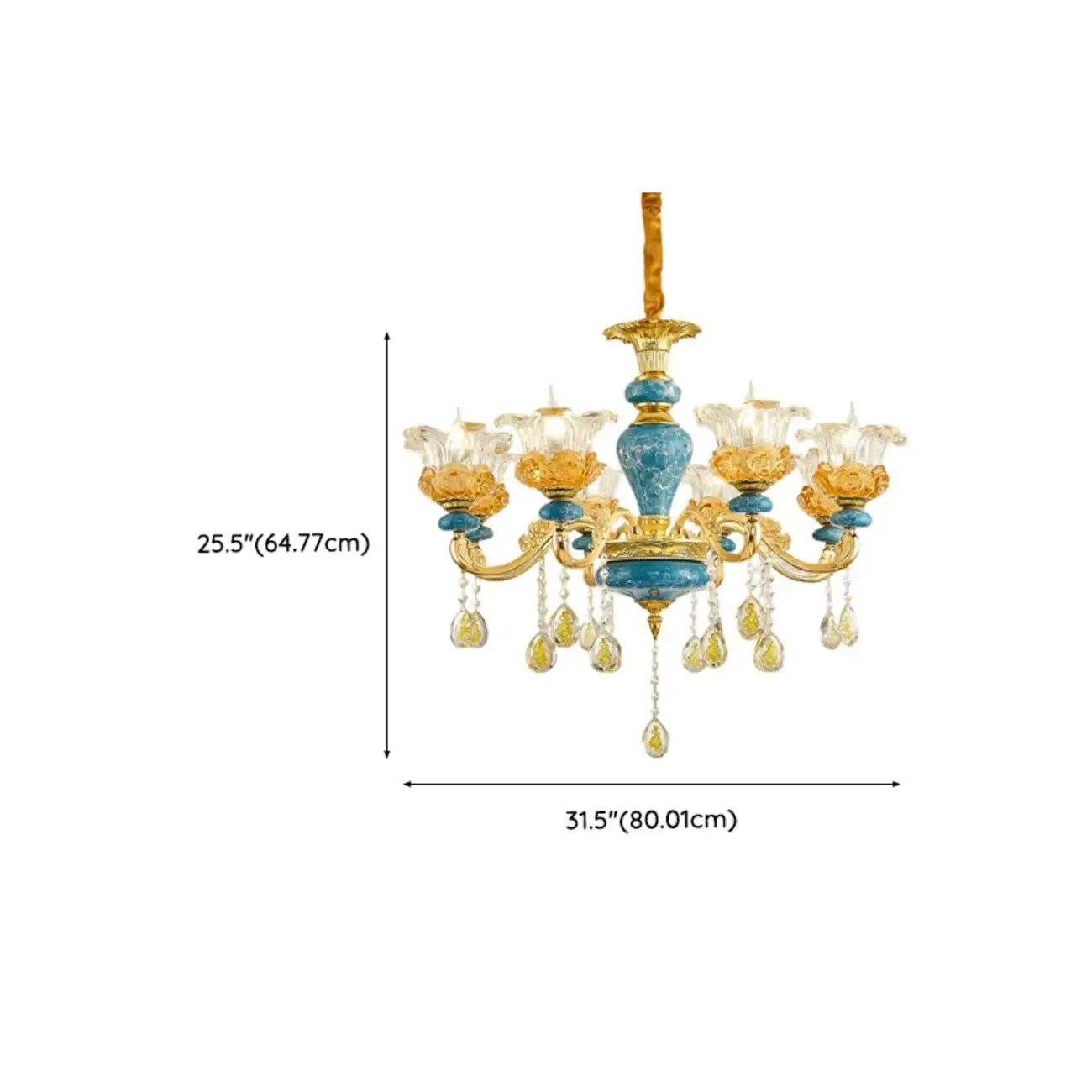 Grand lustre de luxe en laiton en forme de fleur et verre transparent