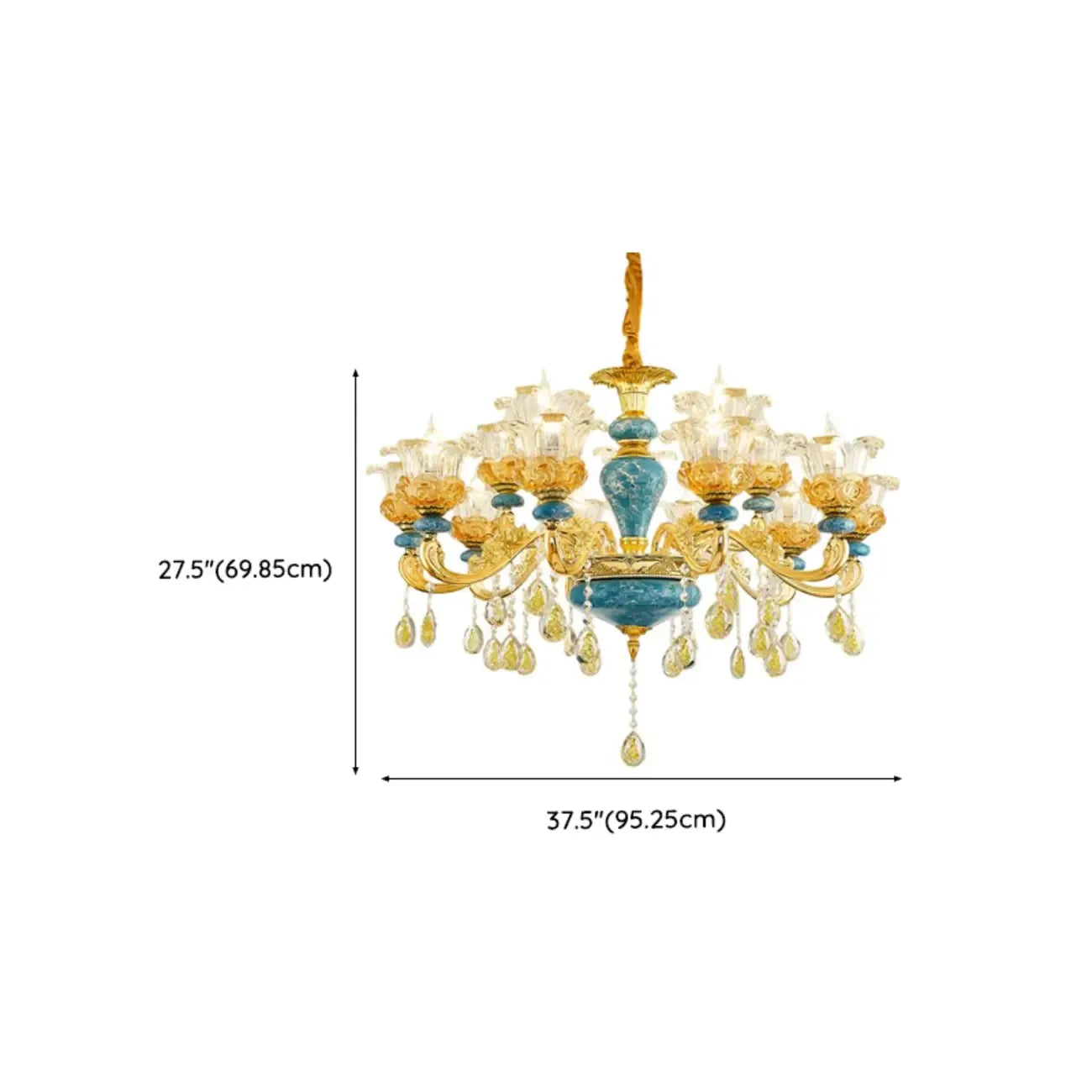 Grand lustre de luxe en laiton en forme de fleur et verre transparent