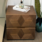 Table de chevet étroite élégante en bois brun noyer à 2 tiroirs