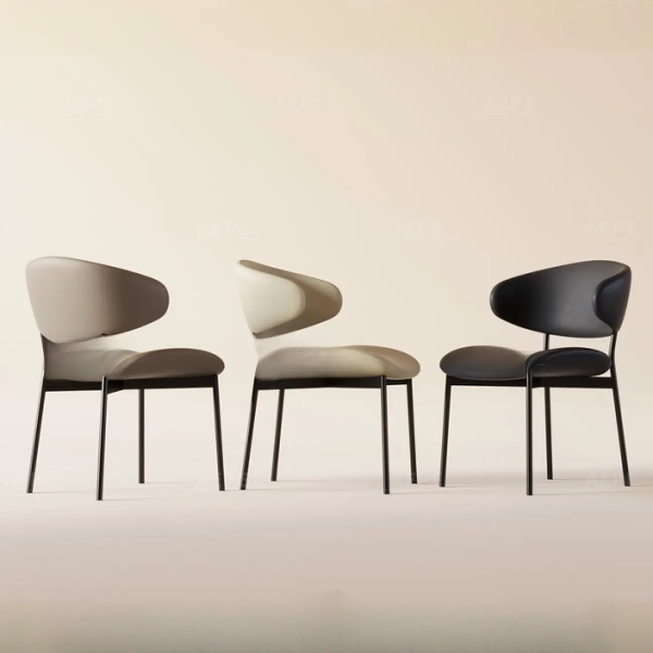 Chaises de salle à manger contemporaines rembourrées, incurvées et sans accoudoirs