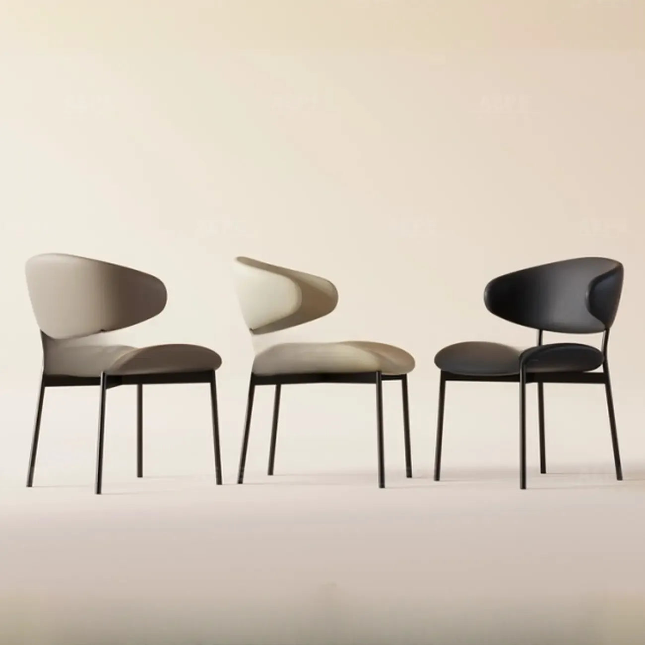 Chaises de salle à manger contemporaines rembourrées, incurvées et sans accoudoirs