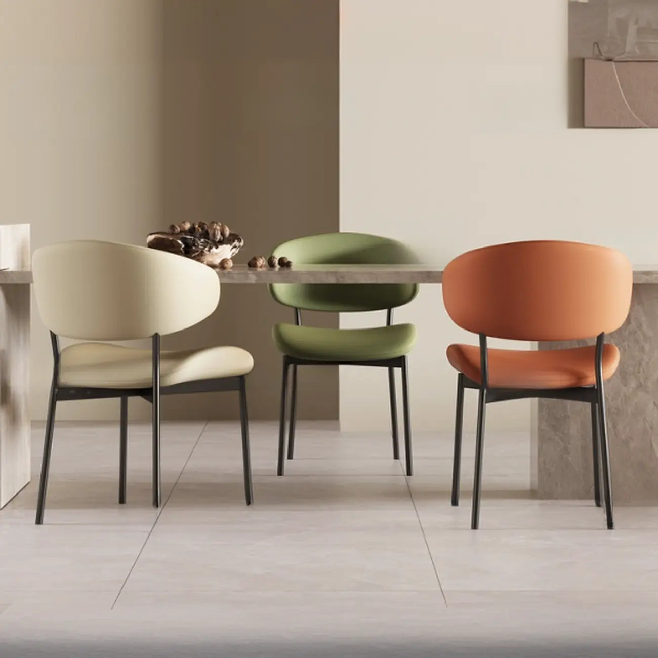 Chaises de salle à manger contemporaines rembourrées, incurvées et sans accoudoirs