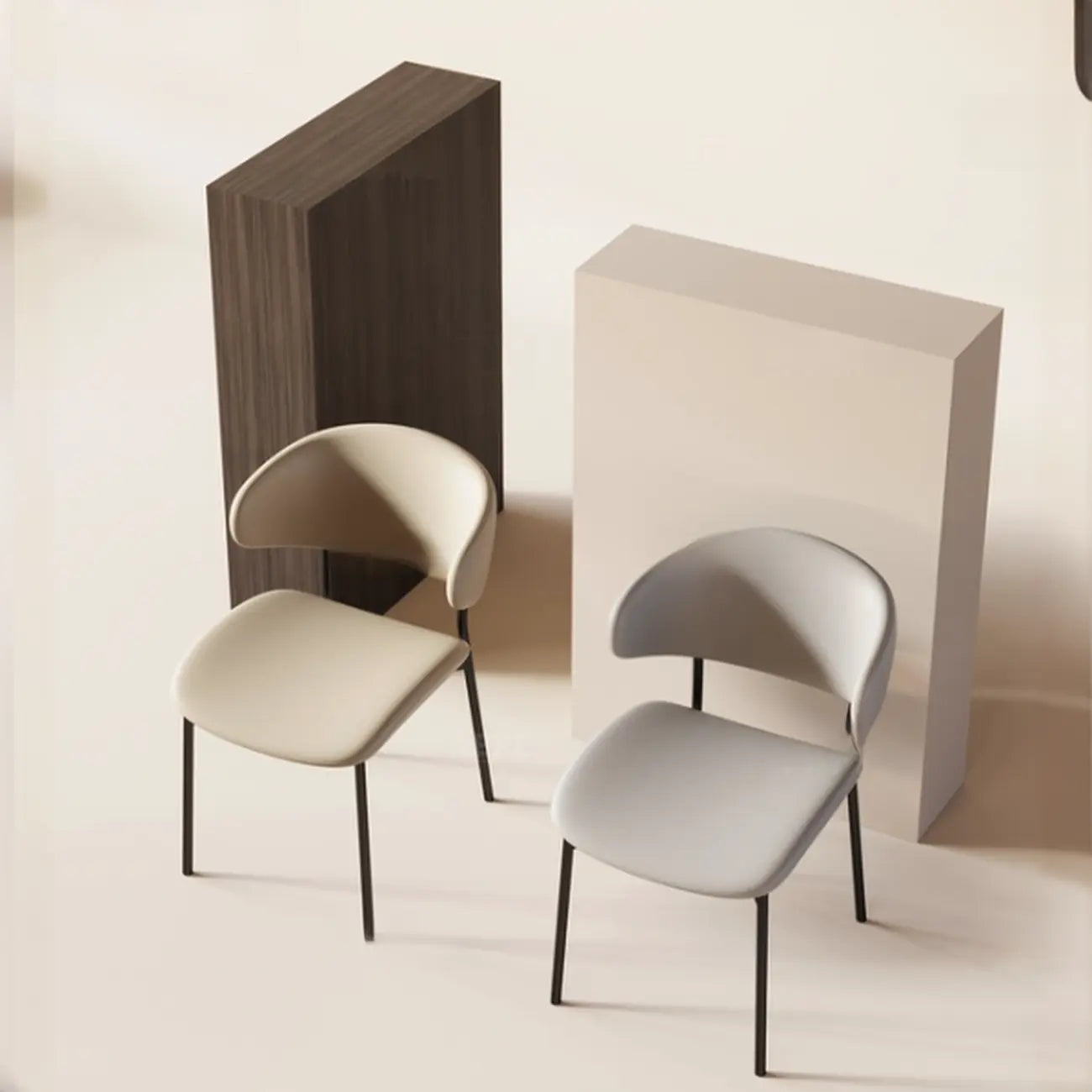 Chaises de salle à manger contemporaines rembourrées, incurvées et sans accoudoirs