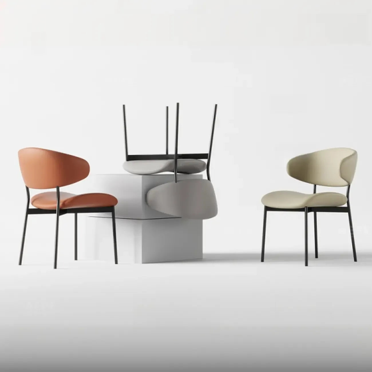Chaises de salle à manger contemporaines rembourrées, incurvées et sans accoudoirs