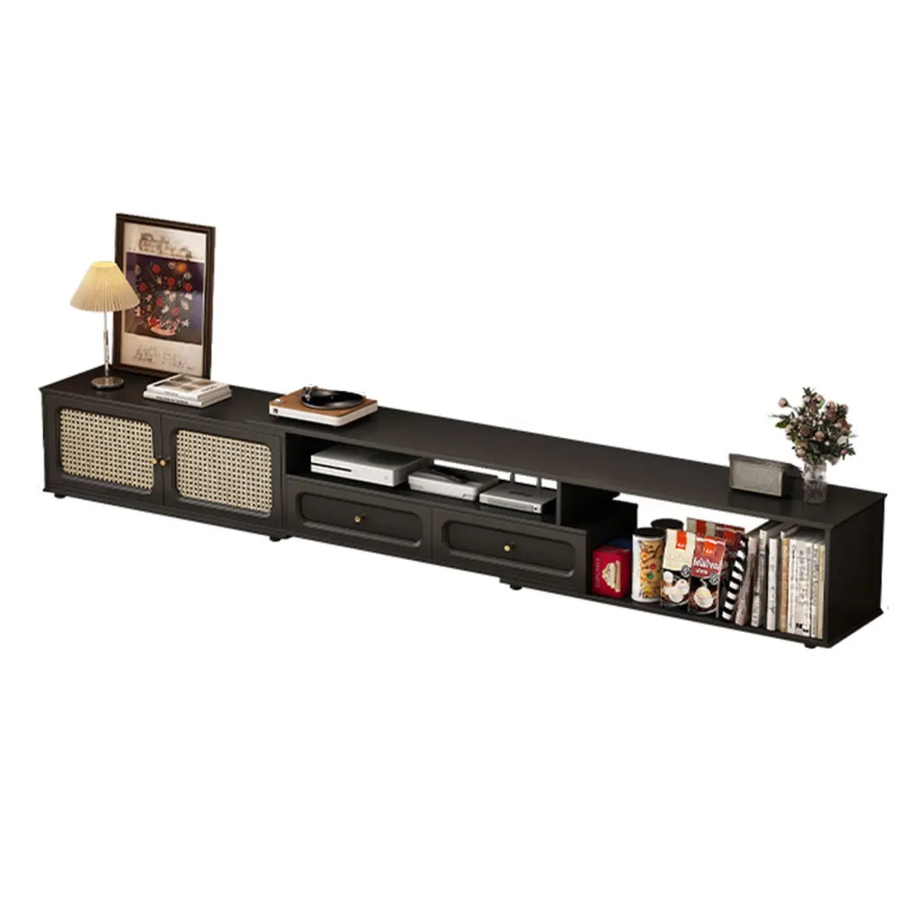 Meuble TV de style moderne du milieu du siècle en bois d'encre avec rangement