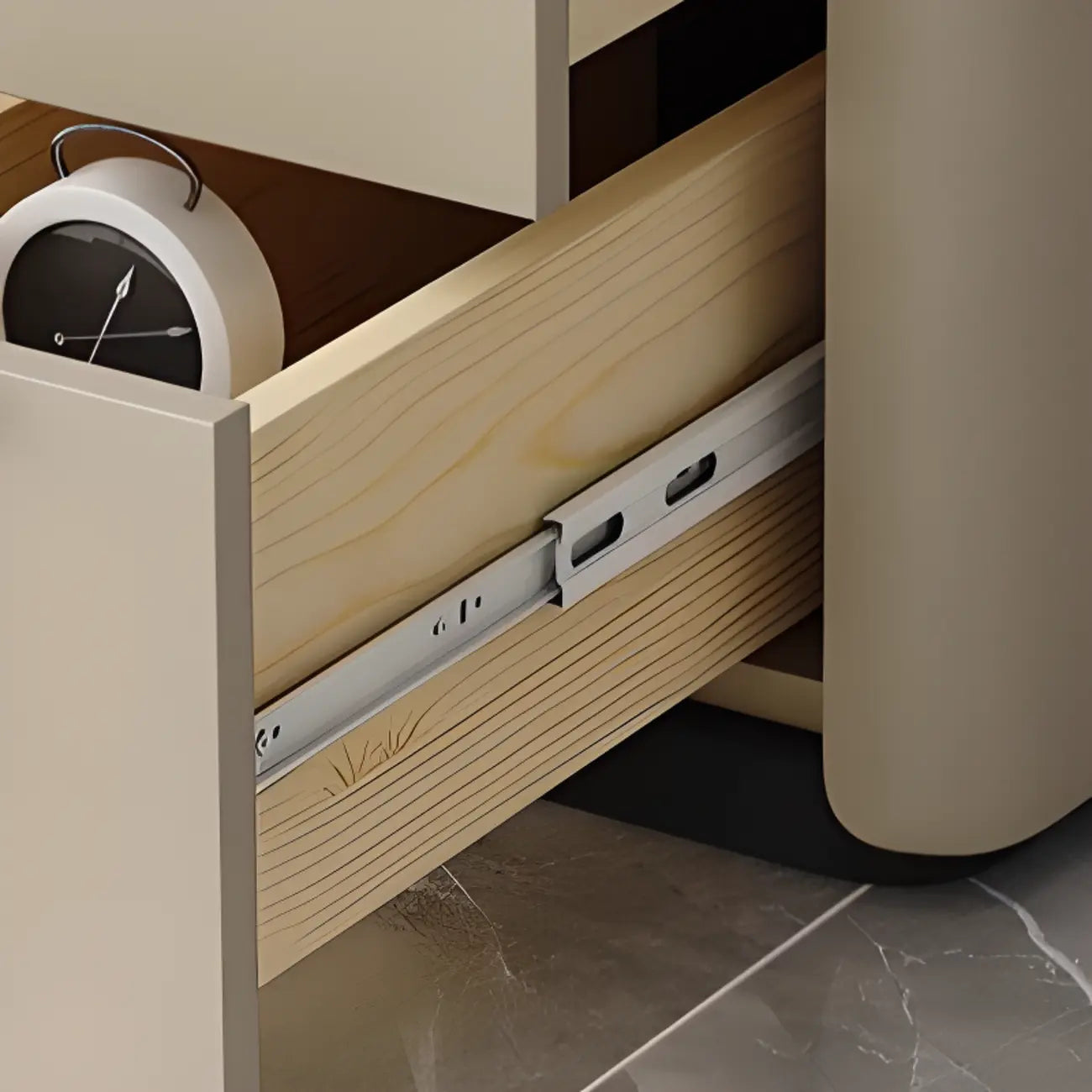Table d'appoint compacte en bois massif avec plateau en pierre kaki et 2 tiroirs