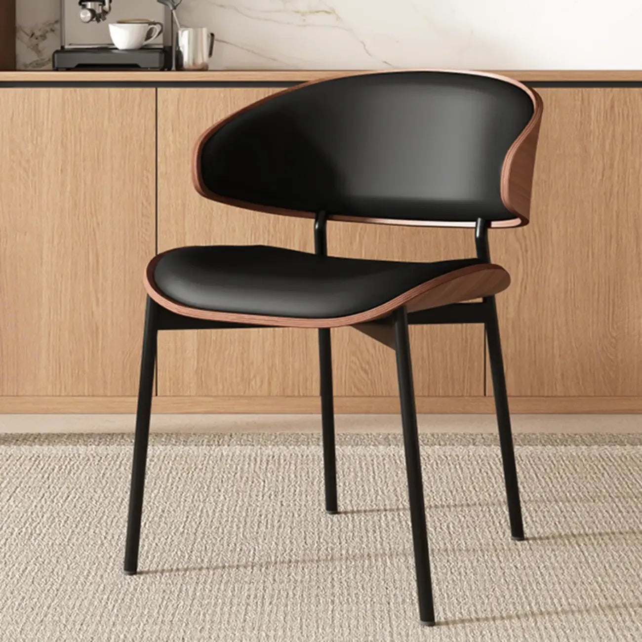Chaise de salle à manger Art Déco en similicuir à dossier bas
