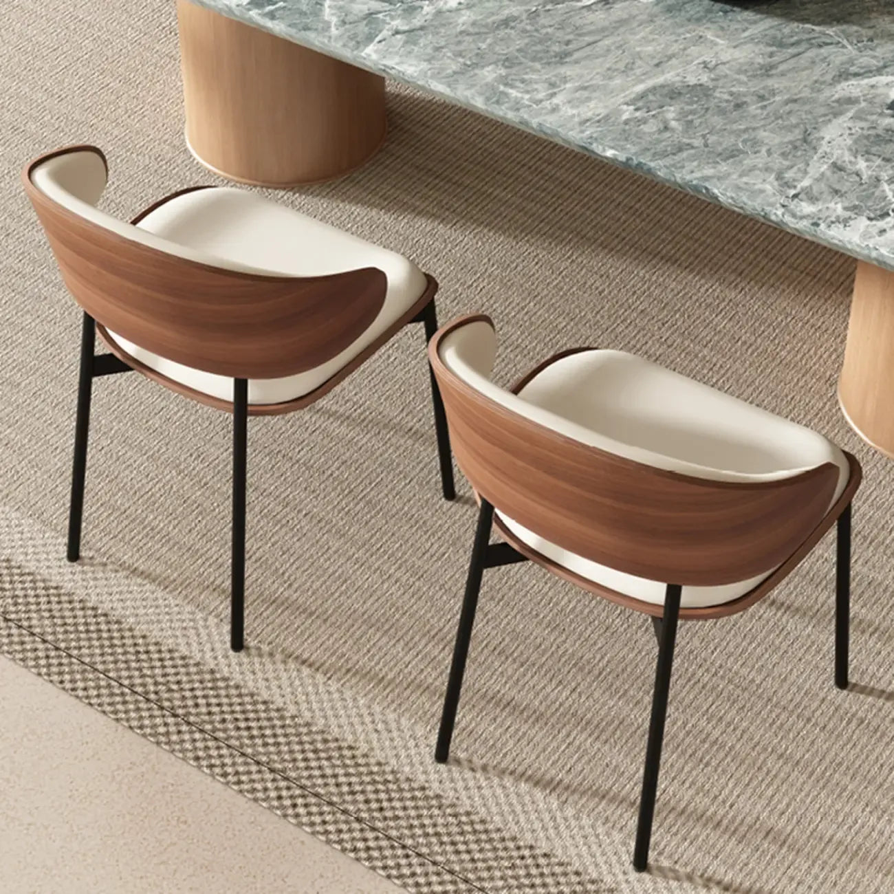 Chaise de salle à manger Art Déco en similicuir à dossier bas