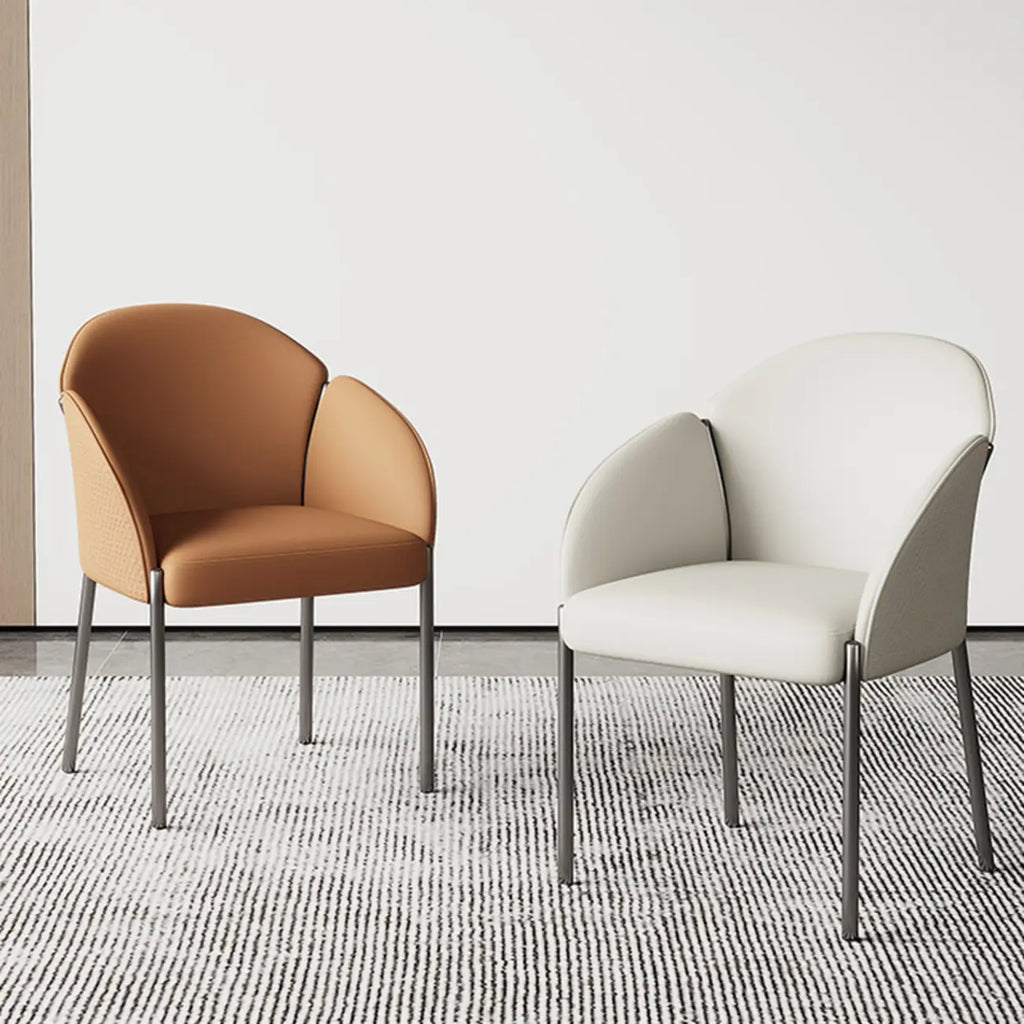 Chaise de salle à manger Art Déco en cuir à dossier bas avec accoudoirs