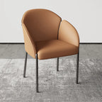 Chaise de salle à manger Art Déco en cuir à dossier bas avec accoudoirs