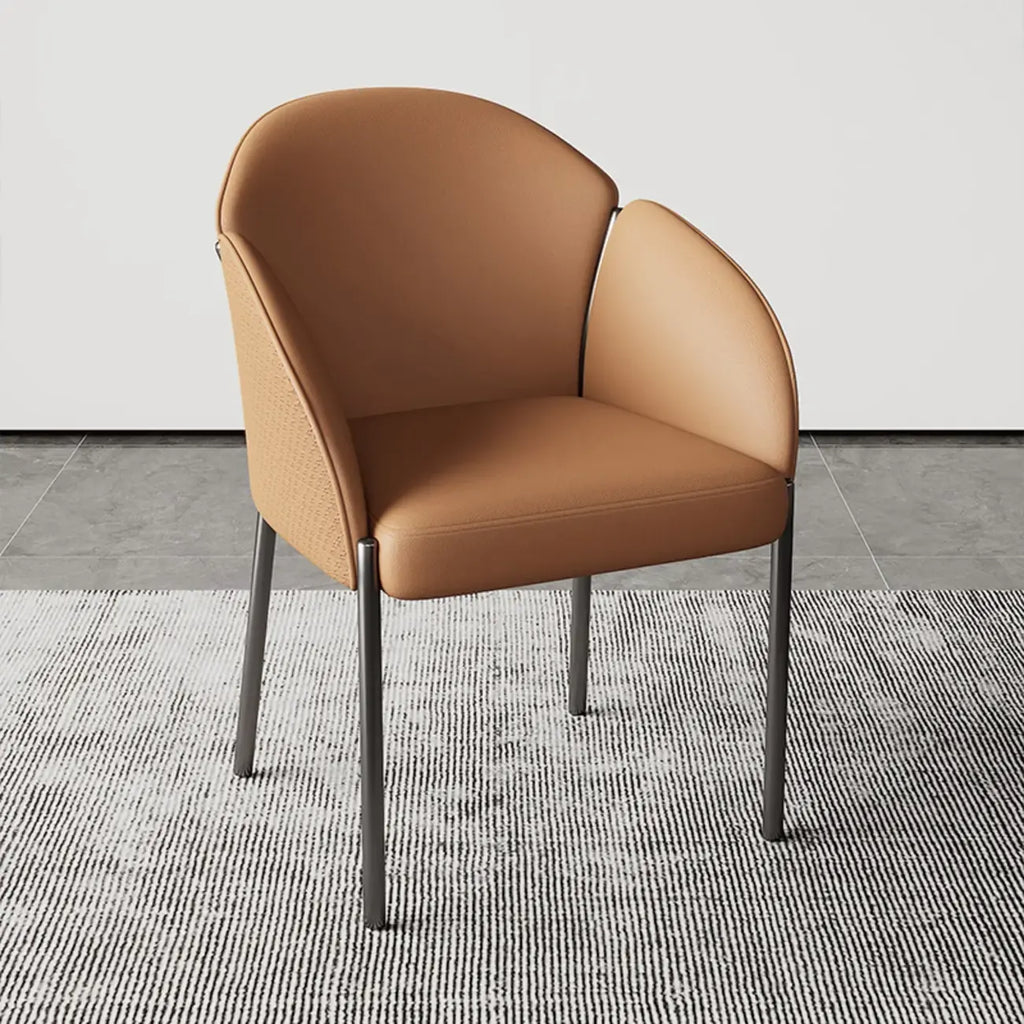 Chaise de salle à manger Art Déco en cuir à dossier bas avec accoudoirs