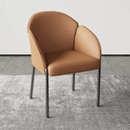 Chaise de salle à manger Art Déco en cuir à dossier bas avec accoudoirs