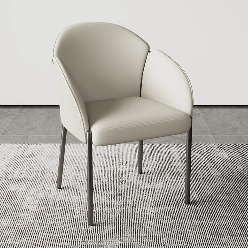 Chaise de salle à manger Art Déco en cuir à dossier bas avec accoudoirs