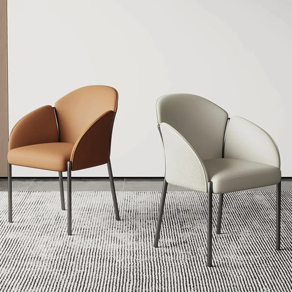 Chaise de salle à manger Art Déco en cuir à dossier bas avec accoudoirs