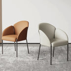 Chaise de salle à manger Art Déco en cuir à dossier bas avec accoudoirs
