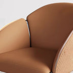 Chaise de salle à manger Art Déco en cuir à dossier bas avec accoudoirs
