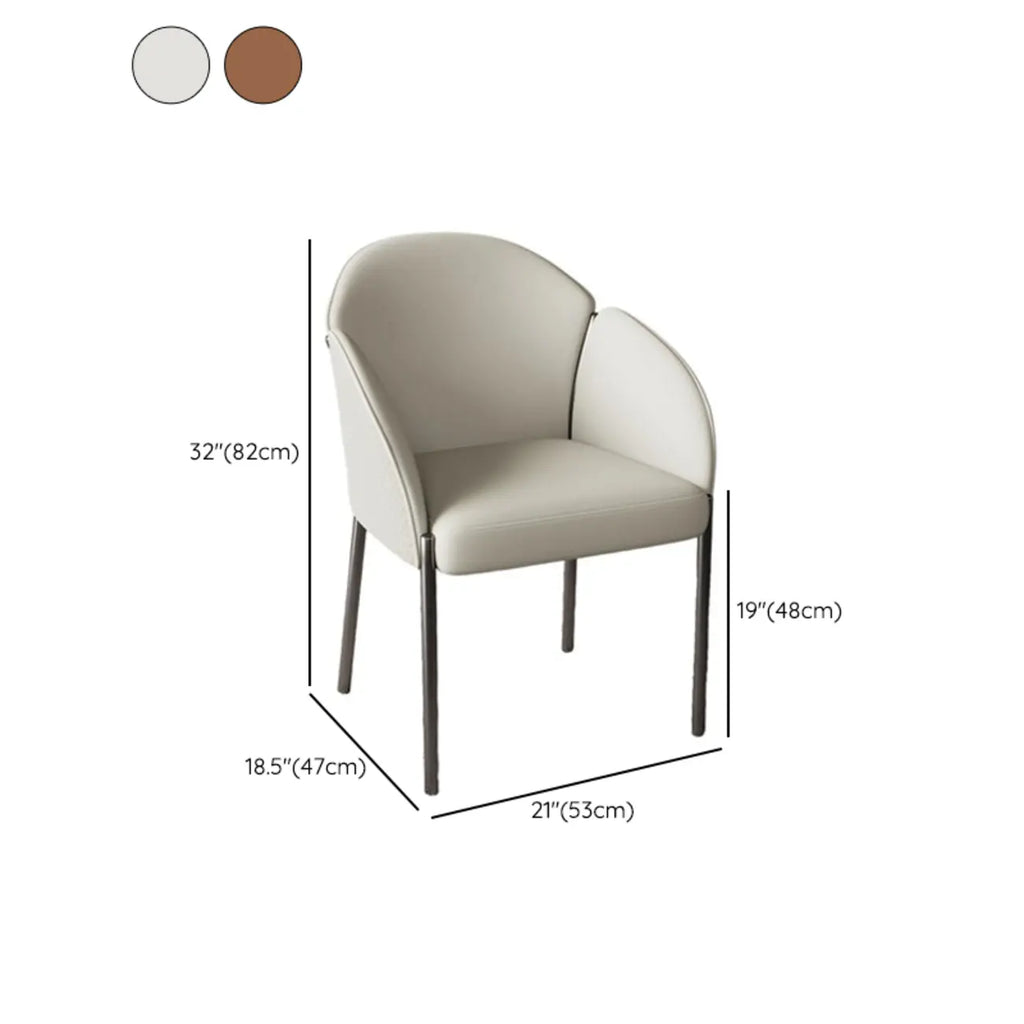 Chaise de salle à manger Art Déco en cuir à dossier bas avec accoudoirs