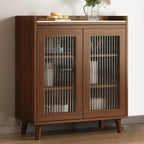 Buffet indépendant en bois de cacao avec plateau en pierre brune et portes