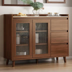 Buffet indépendant en bois de cacao avec plateau en pierre brune et portes