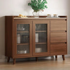 Buffet indépendant en bois de cacao avec plateau en pierre brune et portes