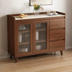 Buffet indépendant en bois de cacao avec plateau en pierre brune et portes