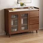 Buffet indépendant en bois de cacao avec plateau en pierre brune et portes