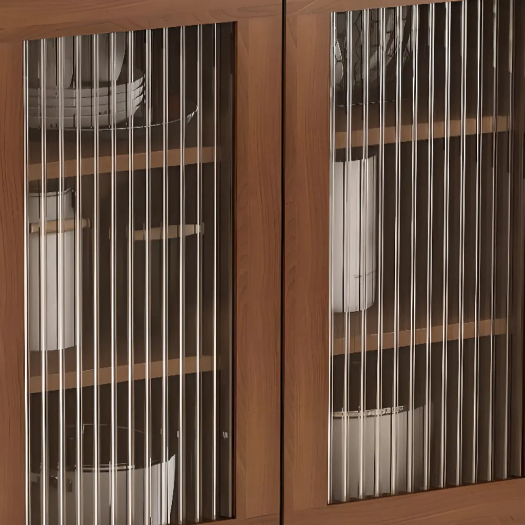 Buffet indépendant en bois de cacao avec plateau en pierre brune et portes