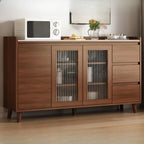 Buffet indépendant en bois de cacao avec plateau en pierre brune et portes