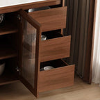 Buffet indépendant en bois de cacao avec plateau en pierre brune et portes
