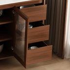 Buffet indépendant en bois de cacao avec plateau en pierre brune et portes