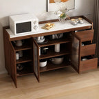 Buffet indépendant en bois de cacao avec plateau en pierre brune et portes