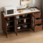 Buffet indépendant en bois de cacao avec plateau en pierre brune et portes