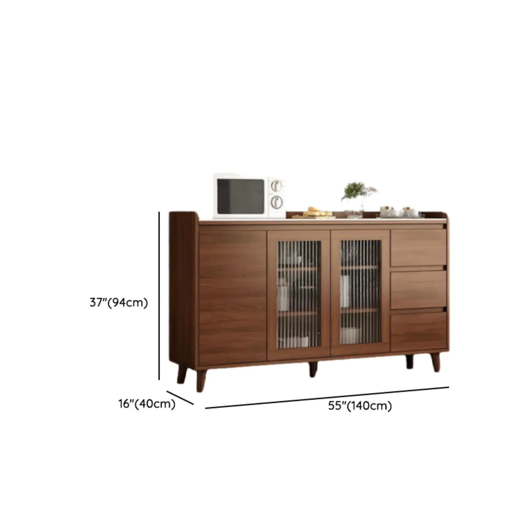 Buffet indépendant en bois de cacao avec plateau en pierre brune et portes