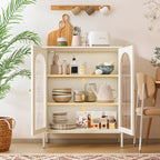 Buffet ovale autoportant en verre et acier avec portes