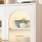 Buffet ovale autoportant en verre et acier avec portes
