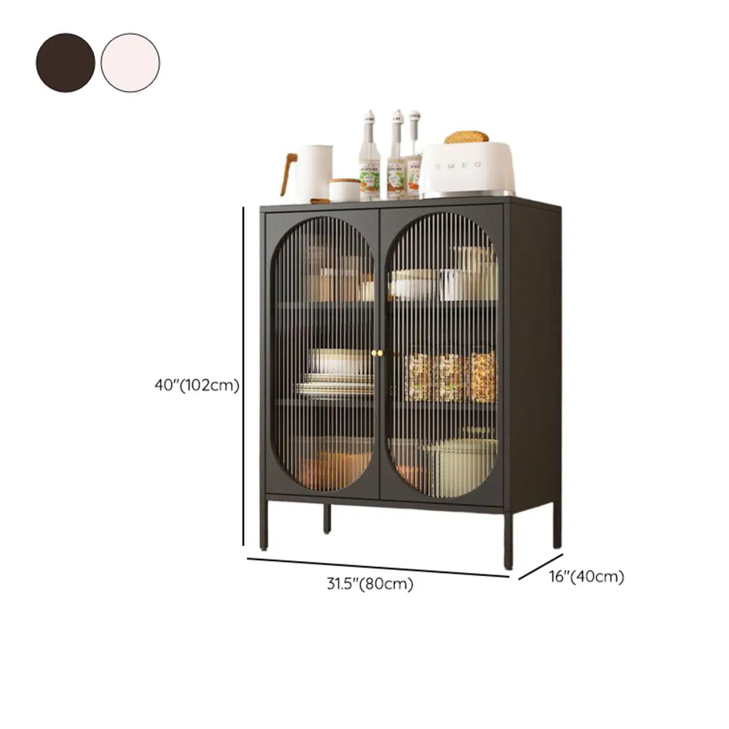 Buffet ovale autoportant en verre et acier avec portes