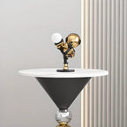 Table d'appoint ronde glamour en pierre blanche avec pied en souche