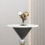 Table d'appoint ronde glamour en pierre blanche avec pied en souche