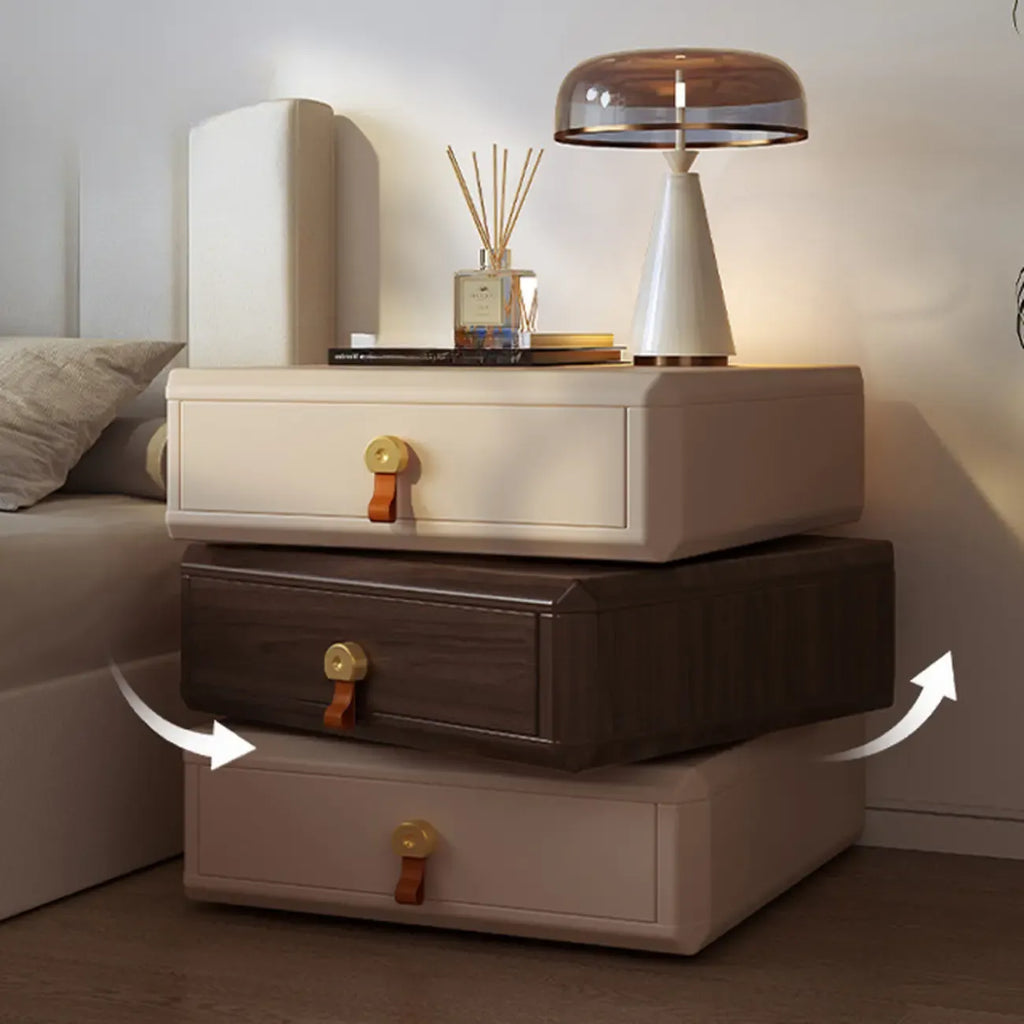 Table de chevet pivotante moderne et créative en bois beige à 3 tiroirs