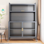 Buffet mobile en métal ouvert avec portes vitrées