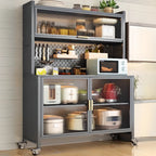 Buffet mobile en métal ouvert avec portes vitrées