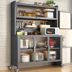 Buffet mobile en métal ouvert avec portes vitrées